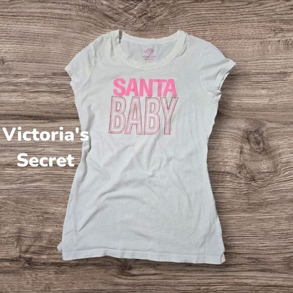 Victoria's Secret Tops - Victoria's Secret White and Pink Santa Baby Christmas Tee Shirt